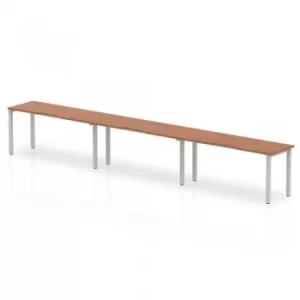 Image of Single Silver Frame Bench Desk 1400 Walnut (3 Pod)