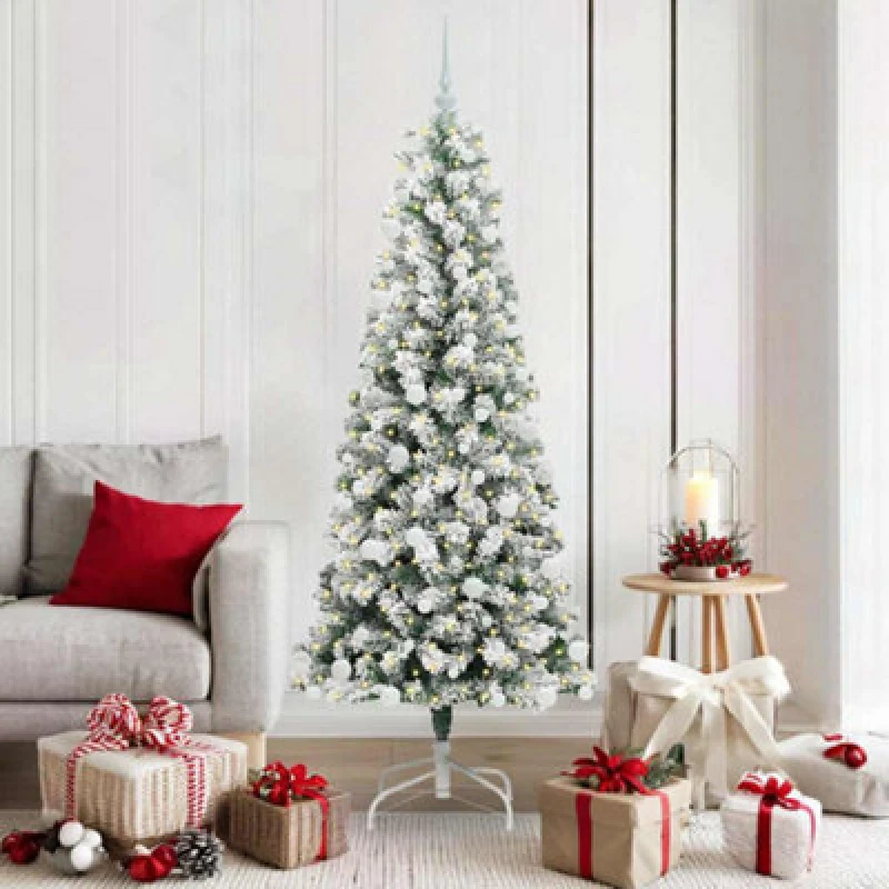 Image of vidaXL Artificial Hinged Christmas Tree with White Balls Green and white 180 cm, Green 3395598