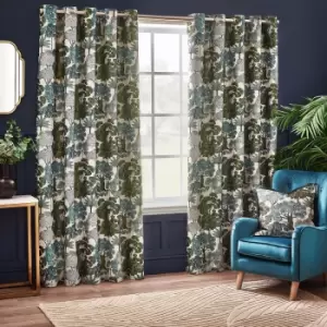Image of Woodlands Room Darkening Eyelet Curtains Green / 117 x 137cm
