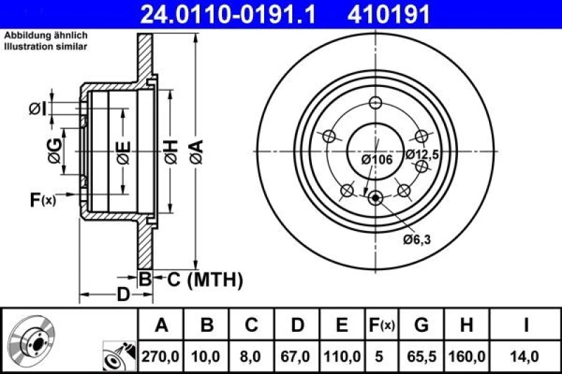Image of ATE 24.0110-0191.1 Brake disc solid, Coated Brake Disc (82)