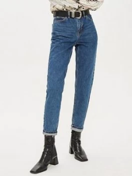 Image of Topshop Topshop Rich Blue High Waist Mom Jeans - Blue, Size 28, Inside Leg 34, Women