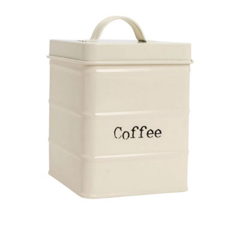 Image of Harbour Housewares Kitchen Coffee Canister - Cream - Vintage Metal Storage Caddy Tin Jar