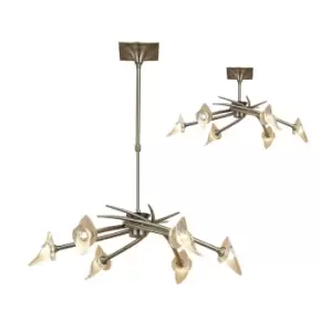 image of Flavia Telescopic Pendant Convertible To Semi Flush Round 6 Light G9, Antique Brass