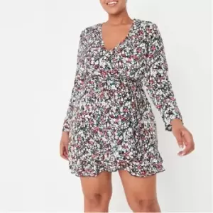 image of Missguided Plus Floral Ruffle Hem Wrap Tea Dress - Multi