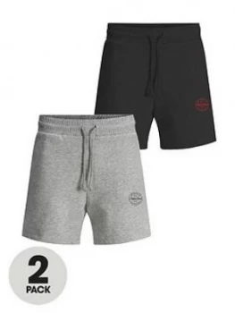 image of Jack & Jones 2 Pack Logo Jersey Shorts - Grey/Black