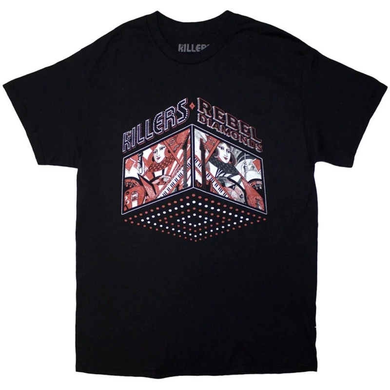 Image of The Killers Mens Tour '24 Rebel Diamonds Back Print T-Shirt in Black Size: Large Black Male L
