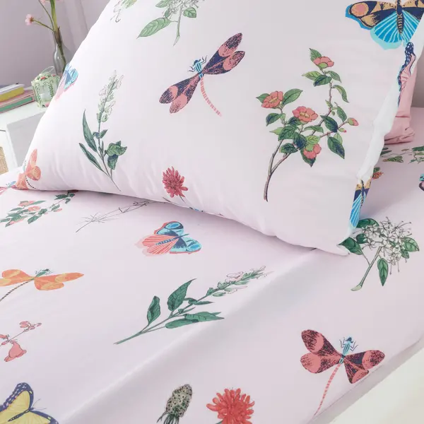 Image of RHS Butterfly Garden Pink Fitted Sheet Pink