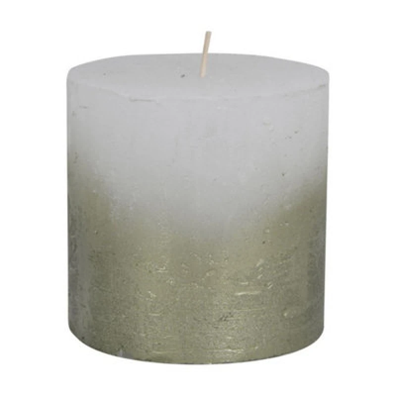 Image of Buttercup Farm Pillar Candle With Metallic Ombre Base - Paraffin - L10 X W10 X H10 Cm - Olive Green/white