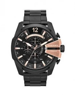 image of Diesel Mega Chief Chronograph Black And Rose Gold Dial With Stainless Black Ip Bracelet Mens Watch, Men