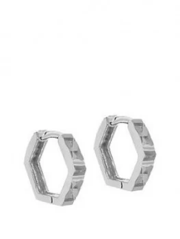 image of The Love Silver Collection Sterling Silver 12.5Mm Diamond Cut Hexagon Huggy Earrings