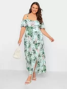 Image of Yours Tropical Cold Shoulder Maxi Dress, Green, Size 16, Women