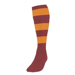 Image of Precision Hooped Football Socks Large Boys Maroon/Amber