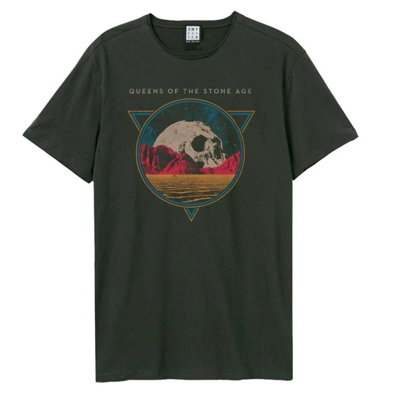 Image of Amplified Mens Skull Planet Queens Of The Stone Age T-Shirt in Charcoal Size: Large Charcoal Male L