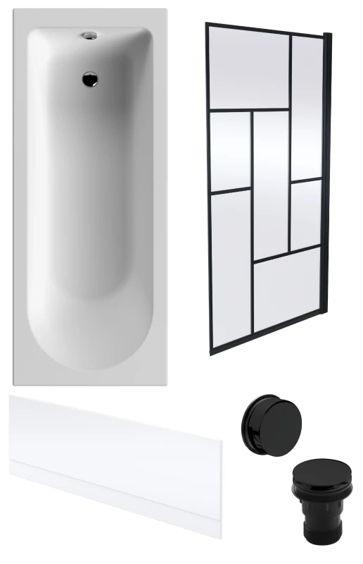 Image of Balterley Round Bath, Front Panel, Black Abstract Screen, Black Waste 1700x700mm Black