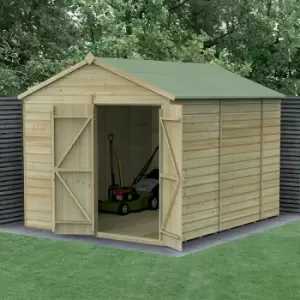 image of 10' x 8' Forest Beckwood 25yr Guarantee Shiplap Windowless Double Door Apex Wooden Shed - Natural Timber