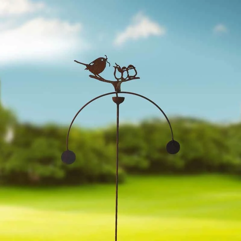 Image of Birds Feeding Wind Rocker Double Bare Metal/Ready to Rust - Steel - W54 x H148.5cm PoppyforgeBIRDSFEEDINGWINGR01