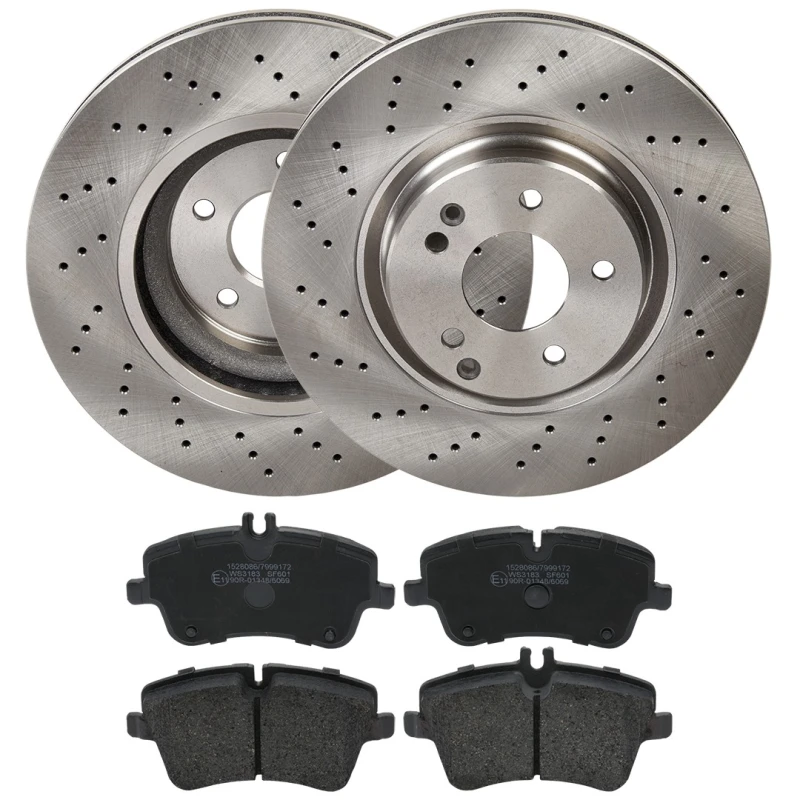 Image of RIDEX 3405B2107 Brake disc and pads set Front Axle, Brake Disc Type: perforated/vented, prepared for wear warning indicator Brake Set,disc brakes (34