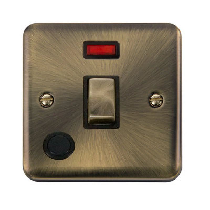 Image of SE Home Curved Antique Brass 1 Gang 20A Ingot DP Switch With Flex With Neon Gold