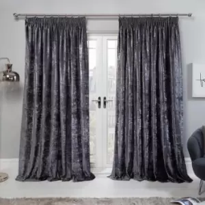 Image of Sienna Crushed Velvet Pair Of Pencil Pleat Curtains Charcoal - 46" X 54"