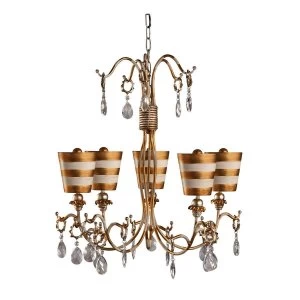 Image of 5 Light Multi Arm Chandelier Gold, Cream Finish, E27