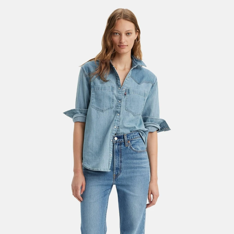 Image of Levis Levis Teodora Western Shirt Clean Cr - Blue Blue 10