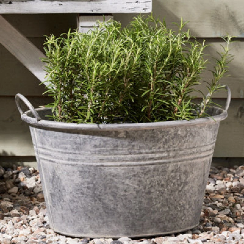 Image of Dibor Vintage Grey Galvanised Trough Bucket Indoor Outdoor Garden Planter H24.5 x W38 x D28cm Size: Medium Grey Unisex M