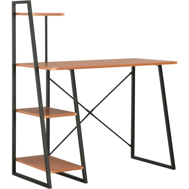 Image of vidaXL Computer Desk with Shelving Unit Black and Brown Laptop Desk PC Table
