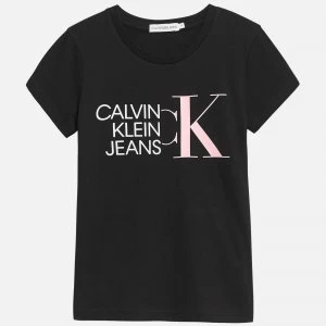 Image of Calvin Klein Jeans Girl's Hybrid Logo Slim T-Shirt - Black - 16 Years