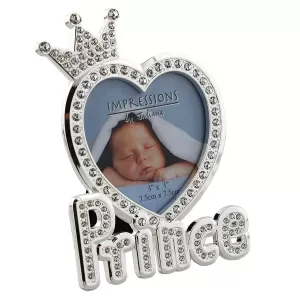 image of 3" x 3" - Silver Plated Heart Shaped Frame with Diamante