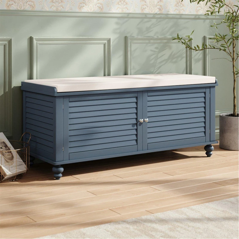 Image of Kabinet UK Wooden Shutter Door Shoe Cabinet Storage Bench Grey unisex One size