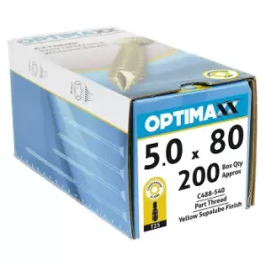 image of Optimaxx 5 x 80mm Torx Drive Wood Screws - Box of 200 - Yellow