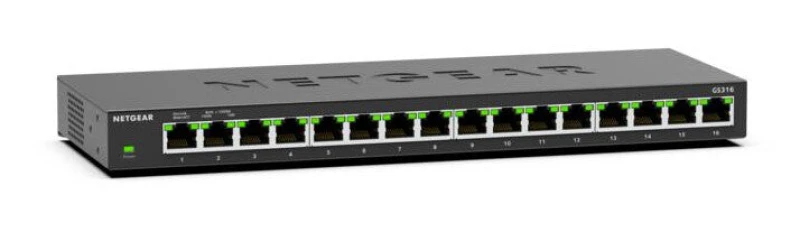 Image of Netgear Netgear GS316 Unmanaged L2 Gigabit Ethernet (10/100/1000) Black GS316-300EUS