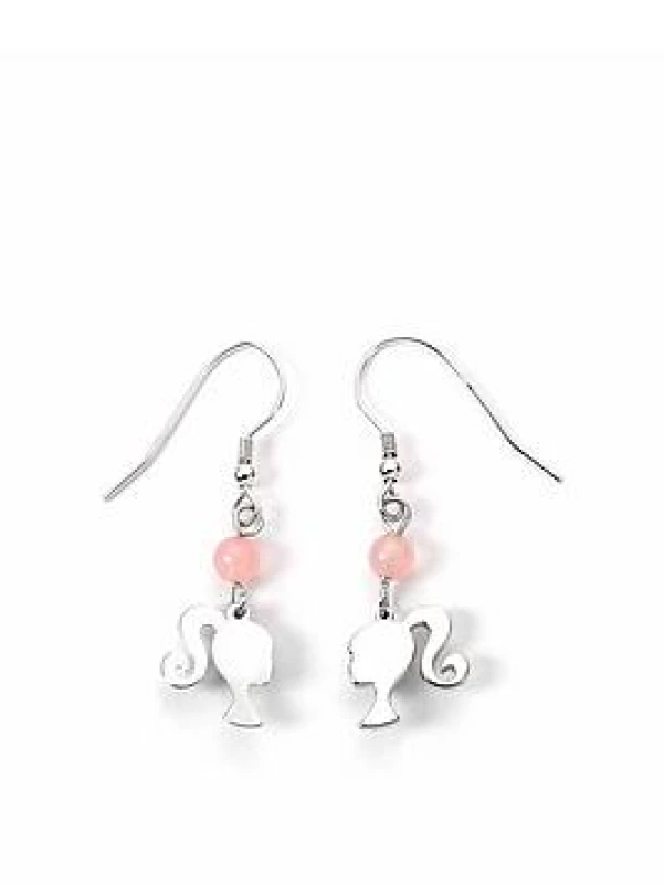 Image of Sterling Silver Silhouette Rose Quartz Drop Earrings BMSDE0025