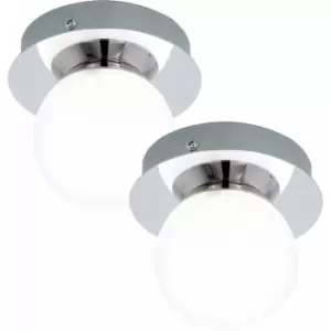 Image of 2 pack Wall Flush Ceiling Light Chrome & White Glass Opal Matt Shade LED 1x3.3W