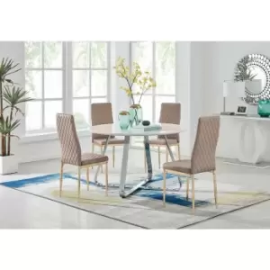 Image of Santorini White Round Dining Table And 4 Cappuccino Gold Leg Milan Chairs - Cappuccino