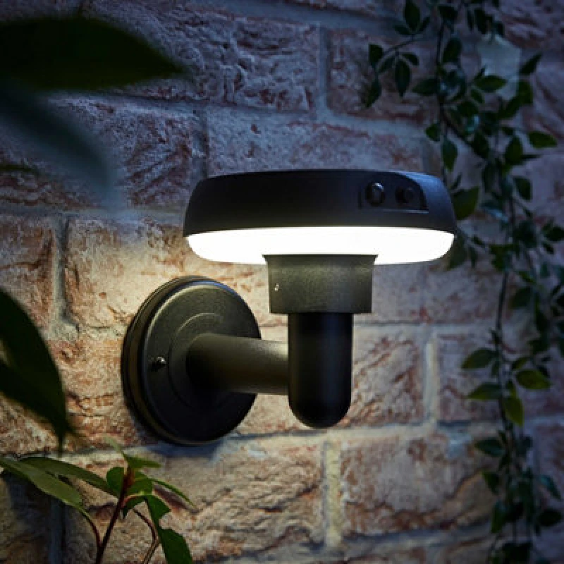 Image of Valuelights Solar Powered LED Matte Black Sensor Outdoor Halo Wall Light