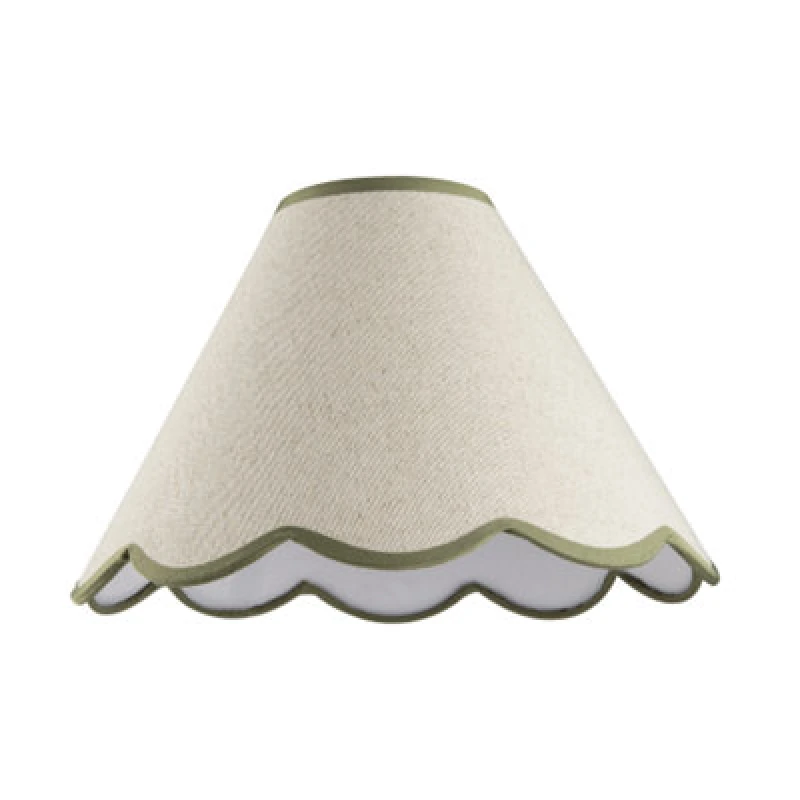 Image of Happy Homewares Scallop Edge Natural Textured Linen Coolie Lamp Shade With Olive Trims