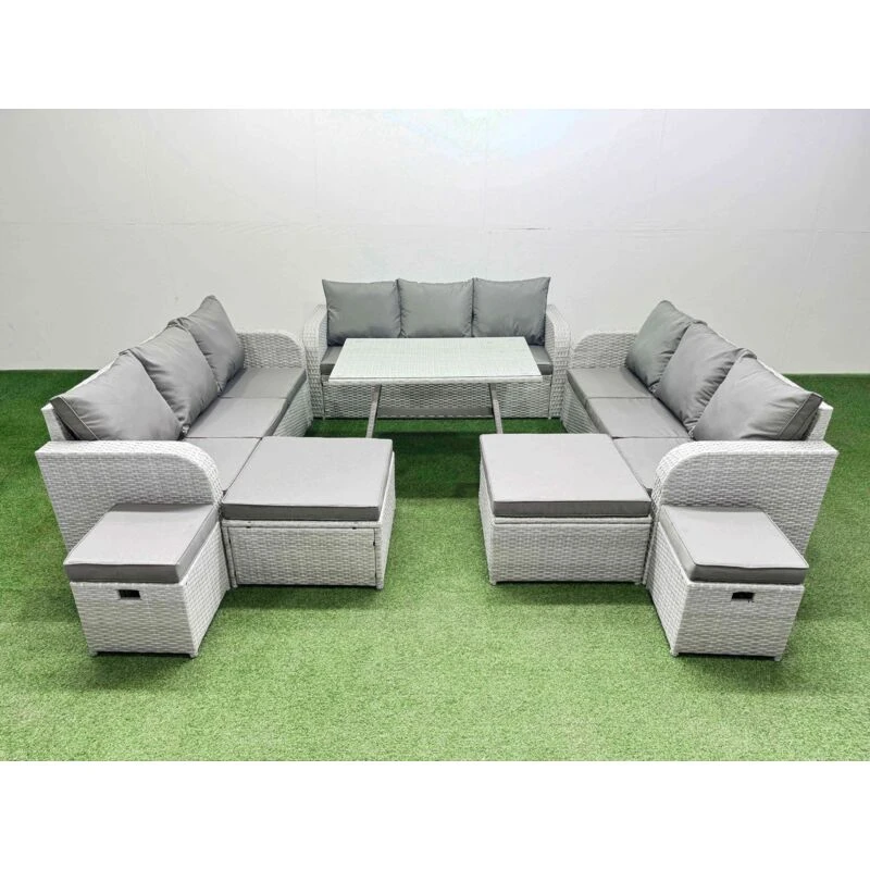 Image of Fimous Patio Garden Furniture Sets with Dining Table Stool in Light Grey Light Grey Unisex