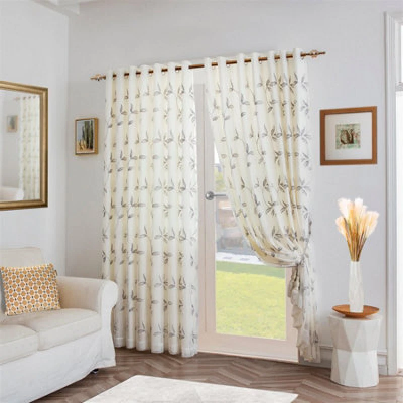 Image of Alan Symonds Leaf Embroidered Tulle Voile Curtains Ring Top - Silver Silver 90x90 Inch