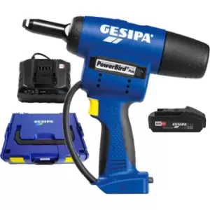 image of Gesipa PowerBird Pro Gold Edition Cordless Riveter 1 x 2ah Li-ion Charger Case