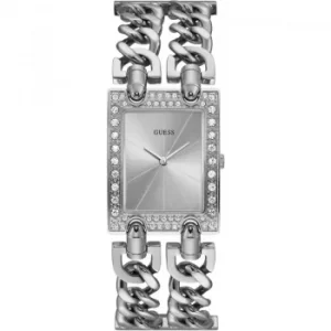 GUESS ladies silver watch with white dial.