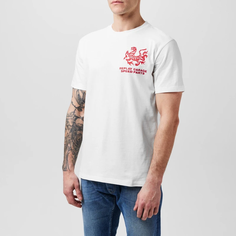 Image of Replay Mens Moto Square Logo Regular Fit T-Shirt 011 White male XL