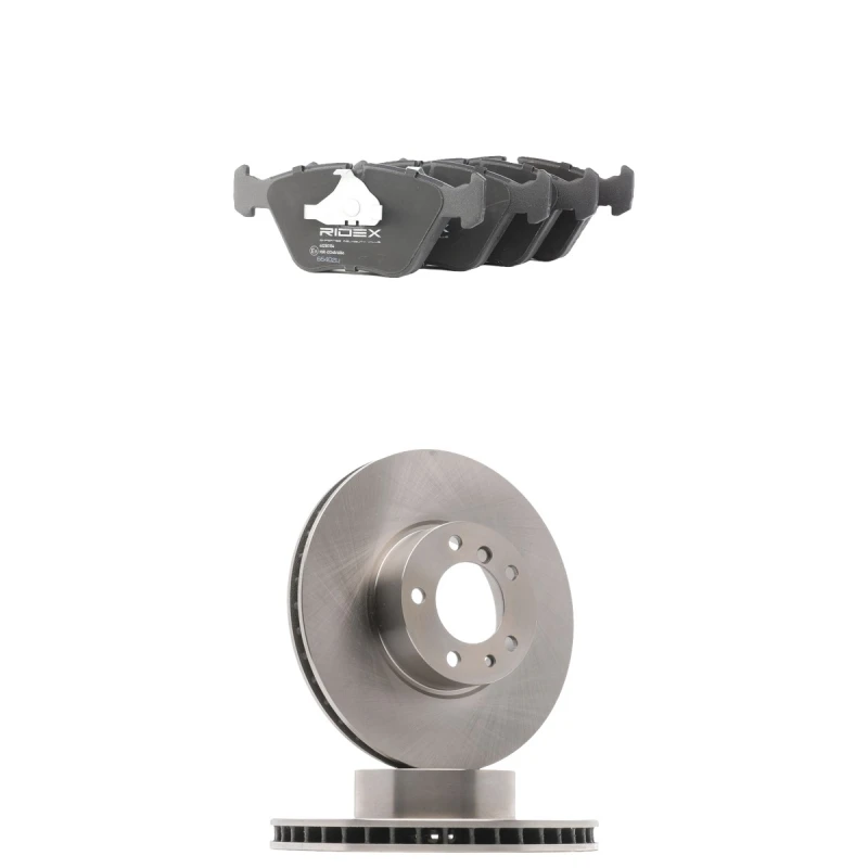 Image of RIDEX 3405B3285 Brake disc and pads set Front Axle, Brake Disc Type: Vented, excl. wear warning contact Brake Set,disc brakes (3405)