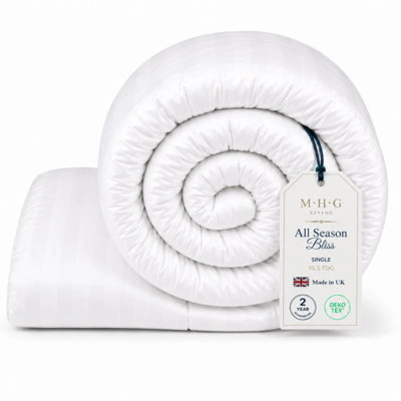 Image of MHG Living 10.5 Tog All Season Duvet - Hotel Quality Striped Microfibre Duvet, Breathable & Hypoallergenic - Single