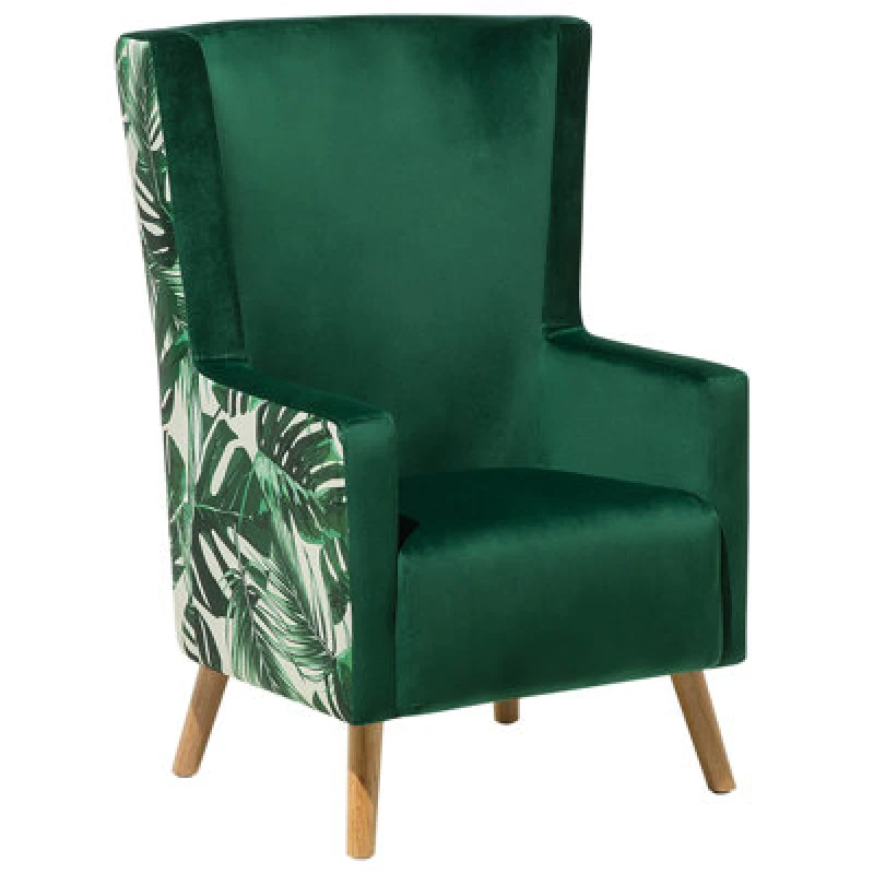 Image of Beliani Velvet Wingback Chair Green Oneida