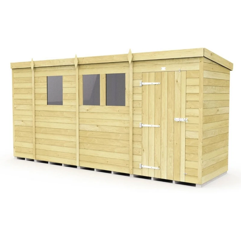 Image of Buttercup Farm 13 x 4 Feet Pent Shed - Single Door W/ Windows - L118 x W387 x H201cm in Brown Brown Unisex