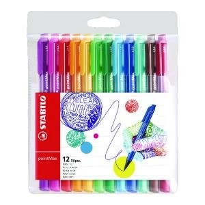 image of Stabilo Point Max Fineliner Pen Assorted Pack of 12 48812-01