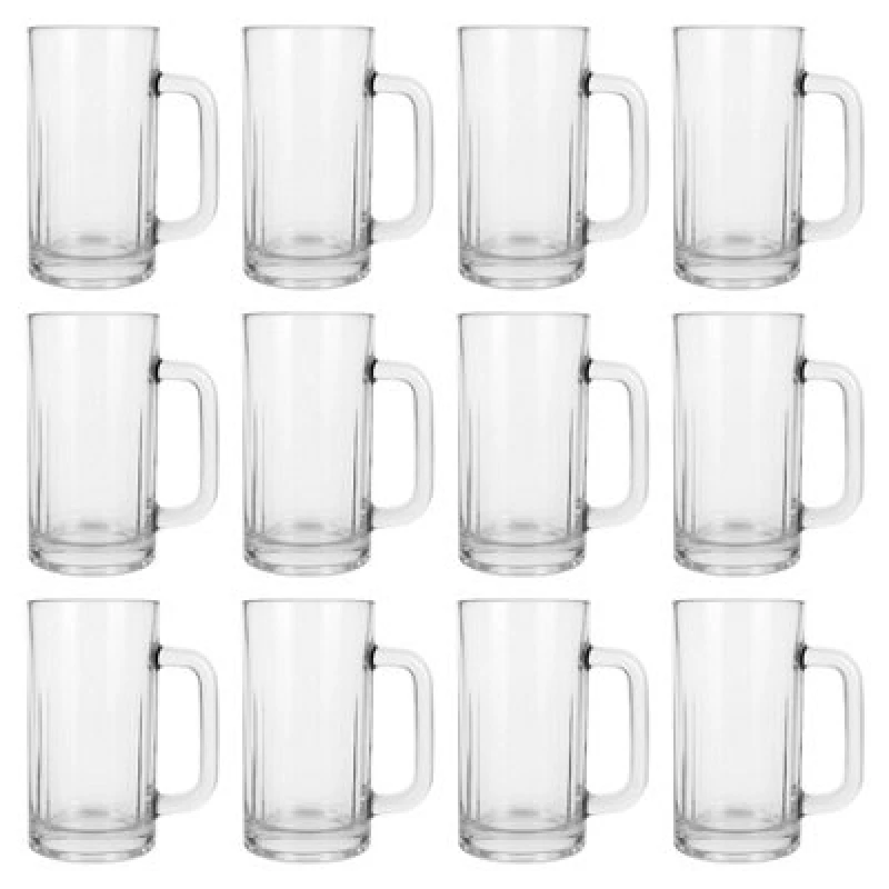Image of Argon Tableware 540Ml Beverage Mugs - Set Of 12 - Glass Pint Steins With Handle Heavy Duty Soda Lime Glass Drinking Mugs Set