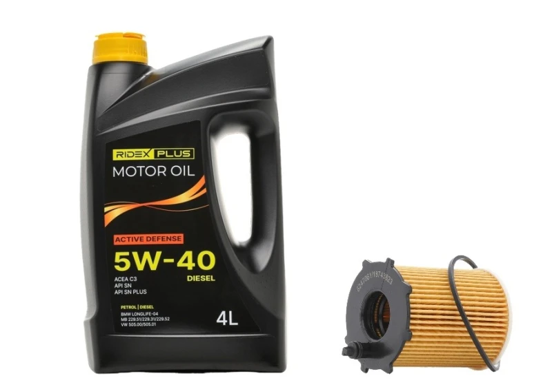 Image of RIDEX PLUS 100908O0074P Oil change kit (oil filter + engine oil) Oil change kit (oil filter + engine oil) (100908)