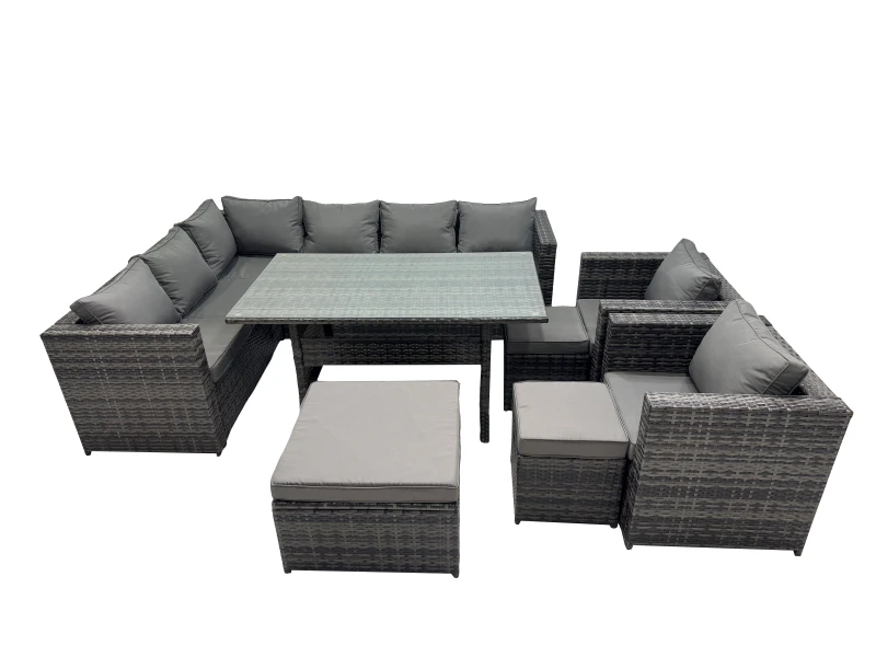 Image of Fimous Outdoor PE Rattan Sofa Set with with 3 Stool in Dark Grey Dark Grey Unisex